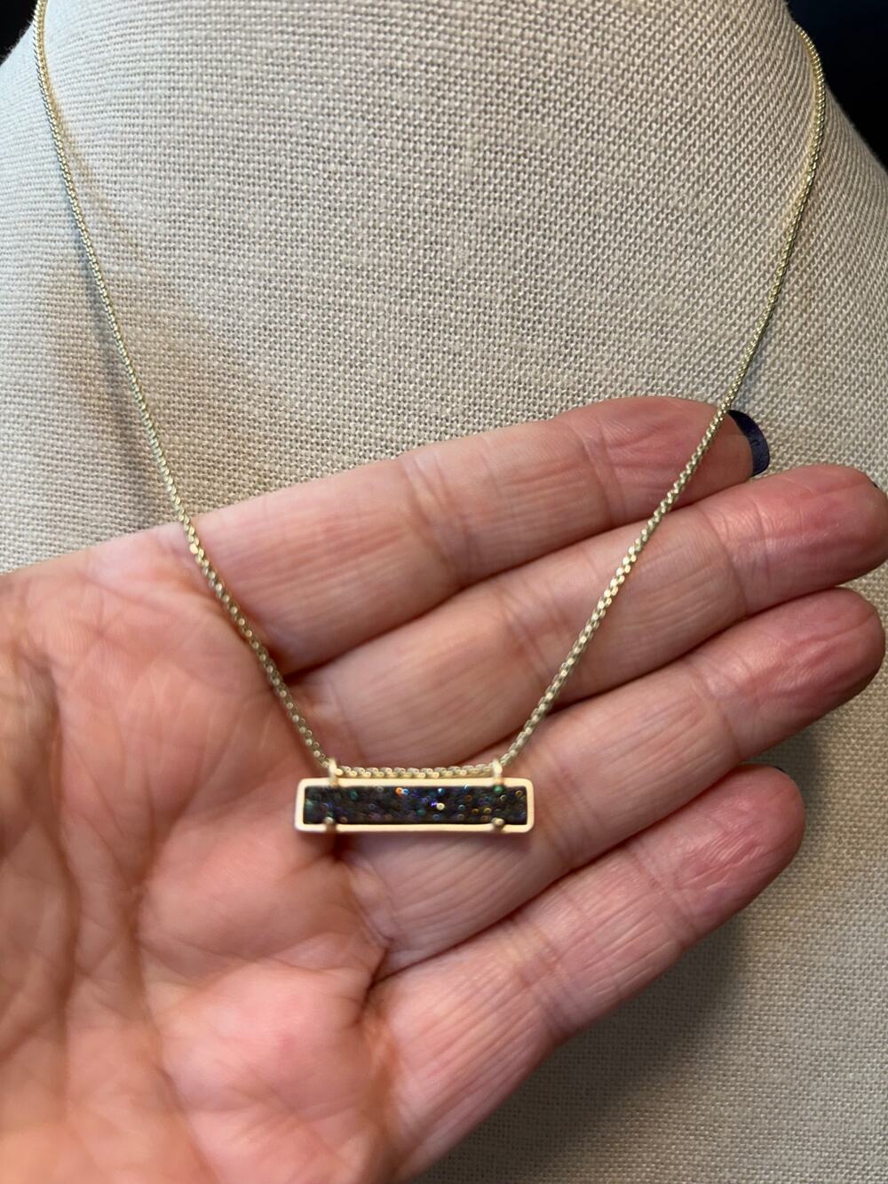 Kendra Scott Gold Druzy Bar Necklace – 16” + 2”